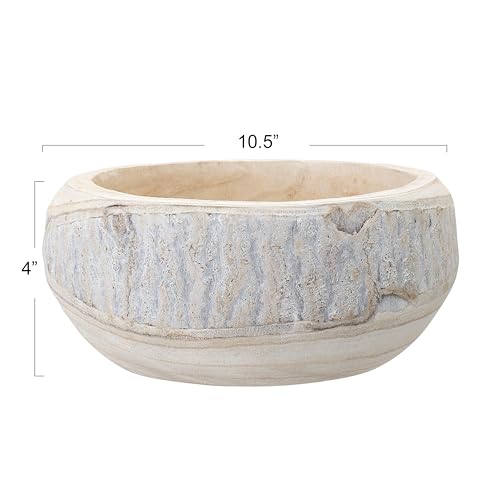 image for Bloomingville Decorative Hand-Carved Paulownia Wood Bowl, Whitewashed,