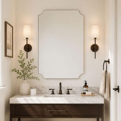 Image of TEHOME Oil Rubbed Bronze Bathroom Vanity Mirror, Dark Bronze Asymmetrical Bathroom Mirrors, 24x30''