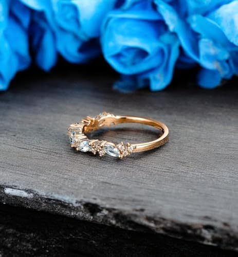 Marquise Cut Aquamarine Wedding Band – Vintage Matching Band for Women – Solid 14K Rose Gold Stacking Ring – Dainty March Birthstone Ring – Handmade Fine Jewelry3