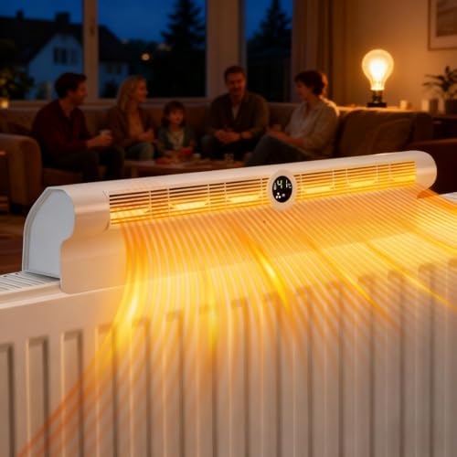 Izrielar Radiaalventilator Wit - Energiezuinige warmteverdeler met 6 ventilatoren, automatische aan/uit-functie, 3 standen-regeling, RGB-LED en afstandsbediening voor snelle warmteverdeling