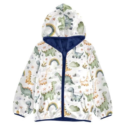 CHIFIGNO Green Dinosaurs Toddler Coats Fleece Lined Zip up Jacket Boys Fall Jacket with Hooded 5T