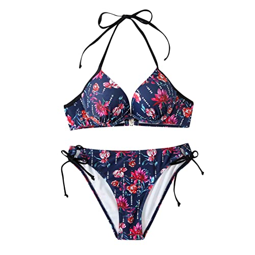 Bikini push-up brésilien élégant et tankini bleu marine de taille M