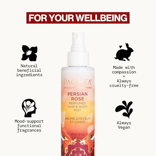 Image of Pacifica Persian Rose Perfumed Hair & Body Mist, Alcohol-Free Spray Designed For Head-To-Toe Wear, Vegan & Cruelty-Free, 6 Fl Oz