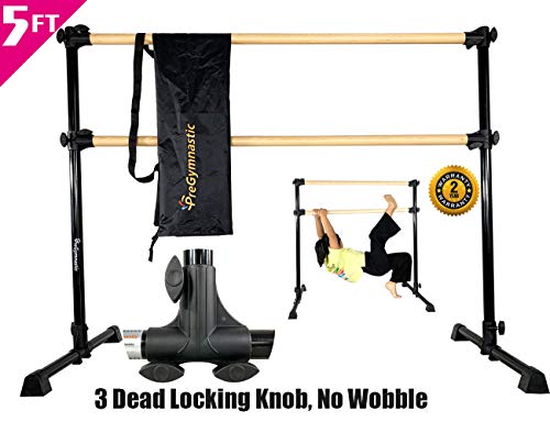 PreGymnastic 5 Ft Adjustable & Portable Double Freestanding Ballet Barre with Carry Bag