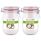 GreatVita Bio Kokosöl, nativ, (2 x 1000 ml) im Bügelglas zum Kochen & Backen