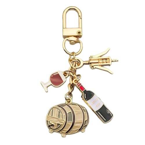 YIQPKUM Llaveros Barril Botella Corcho Vino Licor Regalos Amantes Bebidas Anilla Mochila Coche Accesorios Dijes (Chapado en oro)