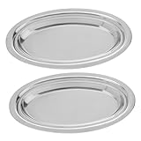 BATHVEVE 2個 加厚ステンレス鋼楕形サービングプレート モダンデザイン重ね置き可能 魚料理 デザート用家用多用途皿 耐久性と清掃簡単