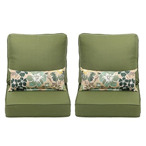 Aoodor 22'' x 24'' Outdoor Deep Seat Chair Cushion Set?Olefin Fabric Slipcover and Sponge Foam- Green (Set of 2 Seats, 2 Backs, 2 Pillows