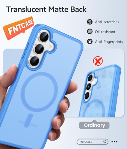 Image of FNTCASE for Samsung Galaxy S25 FE Case: Magnetic Translucent Matte Military Grade Drop Proof Protection Cell Phone Cover - Slim Rugged Durable Shockproof Protective S25Fe Cases (Ice Blue-6.7 inch)