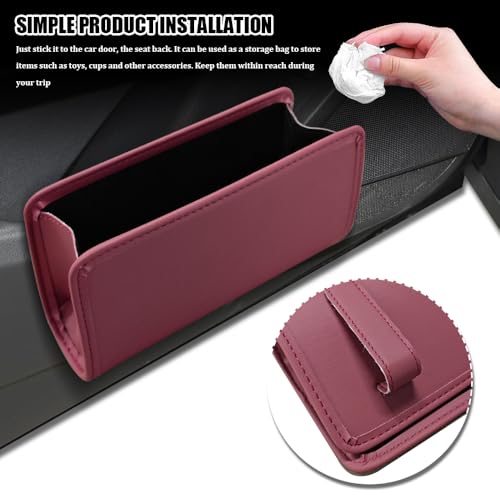 Image of Car Trash Can, Car Garbage Can, Waterproof Litter Auto Trash Can for Travelling, Auto Interior Accessories Foldable Hanging Mini Cars Storage Bag Container Universal Fit Most Cars (Wine Red)