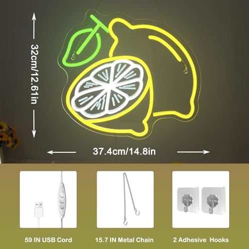 Image of Lemon Slice Neon Sign Yellow Lemons Neon Light Hanging Wall Art Dercoration in Hypebeast Room Decor Fruit Shape Led Light for Bar Club Party Fruit Shop Restaurant