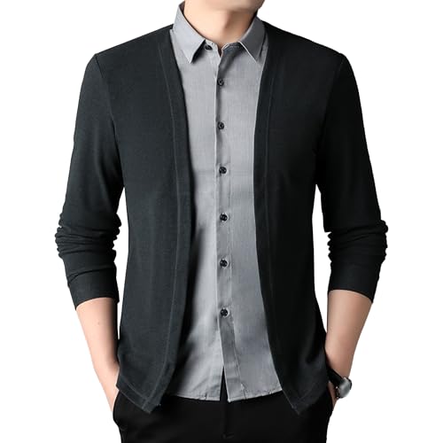 Men's Fake 2 Pieces Business Knitted Sweater Button Down Lightweight Slim Fit Sweater Cardigan Lapel Solid Sweaters