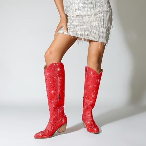 Image of Cowgirl Ankle Boots Cowboy Boots for Women Western Booties Rhinestone Chunky Heel Fashion Comfortable Side Zipper