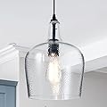 ELYCCUPA Glass Pendant Light Modern Black 1 Light Single Dome Pendant Lighting Fixtures for Kitchen Island Dining Room Hallway, Wide 10 Inch, E26, UL Listed