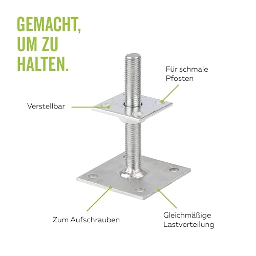 Alberts 218102 Pfostenträger | zum Aufschrauben | galvanisch verzinkt, dickschichtpassiviert | höhenverstellbar 30 - 150 mm | 70 x 70 mm