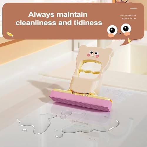 Image of Mini Foldable Sponge Mop - Portable Self-Squeeze Floor Cleaner for Home, Kitchen & Bathroom - Compact Wet & Dry Cleaning Supplies for Counters, Tiles & Small Spaces (Cartoon Cream)