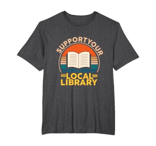 Support Your Local Library Book Lovers T-Shirt, Men's Big and Tall, Dark Heather Grey, 6X Tall
