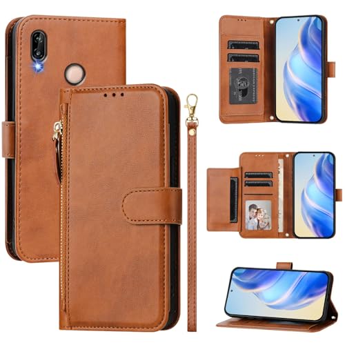 Compatible con Huawei Nova 3E Funda Protectora,Compatible con Huawei P20 Lite ANE-LX1 ANE-LX2J ANE-AL00 ANE-L23 ANE-L21 ANE-TL00 Any-LX2 Carcasa PU Cuero con Diseño de Cremallera Brown