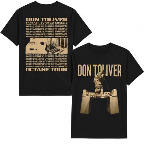 Hip Hop Concert Graphic T-Shirt Black Gold Print Music Tour Tee Heavyweight Unisex Short Sleeve Streetwear Fan Shirt (US Alpha Large Regular Regular)