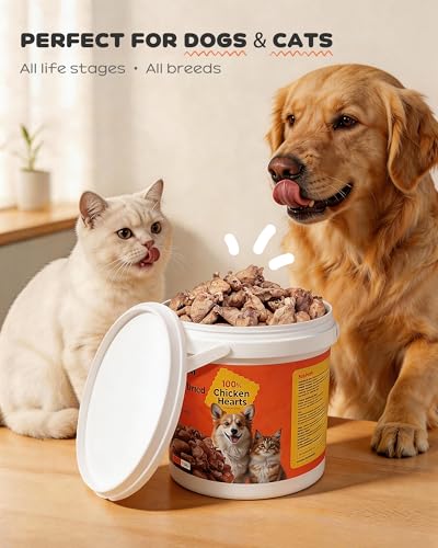 Image of Freeze Dried Chicken Hearts for Cats & Dogs, 17.64 oz (1.1LB), Raw High Protein Cat & Dog Treats, Single Ingredient Organ Meat,Grain Free Healthy Pet Snacks,Training Treats & Food Topper,No Additives