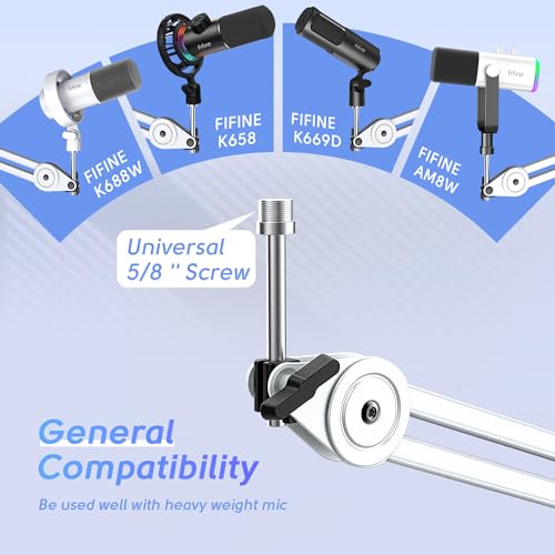 Image of FIFINE BM63 Microphone Boom Arm Stand, Metal Heavy Duty Mic Stand, Scissor Suspension Adjustable Boom Arm for Podcast Recording Streaming Gaming, with Desk Clamp, 5 /8 inch Screw, Cable Ties|White