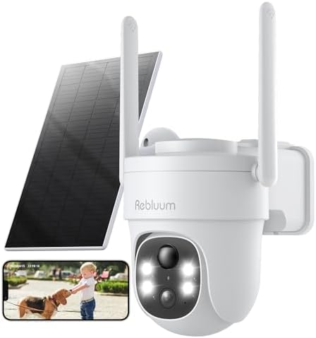 Rebluum Security Camera Wireless Outdoor, 5MP Solar Camera Outdoor Wireless, Battery Powered 360°PTZ Camera,Color Night Vision,PIR Motion Detection,2-Way Audio,Compatible with Alexa