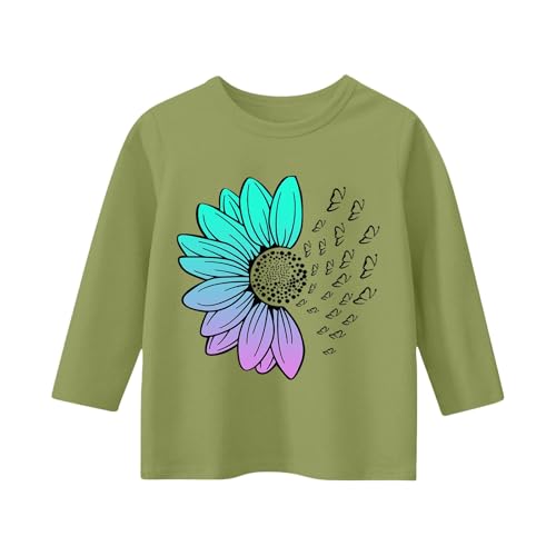 2025 Girls Basic Tees 3/4 Length Sleeve Cotton T-Shirt Toddler Crewneck Cute Sunflower Graphic Shirt Teens Solid Clothes2