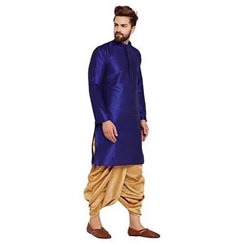 Image of SOJANYA (Since 1958 Men's Off-White and Gold Dupion Silk Dhoti Kurta Set