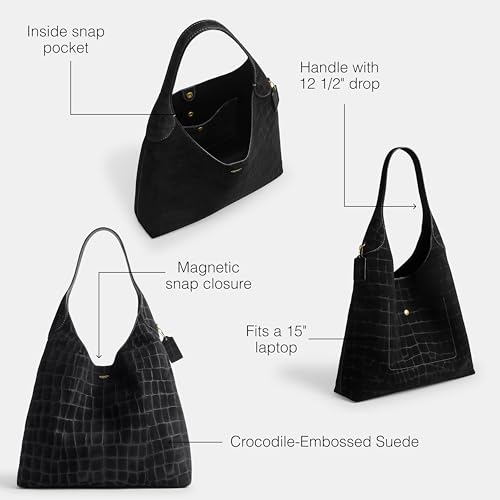 Coach Brooklyn Shoulder Bag 39 in Crocodile-Embossed Suede, B4/Black3