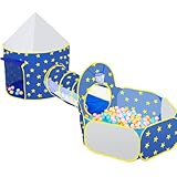 Tienda de campaña infantil 3 en 1 con piscina de bolas, túnel de juego desplegable plegable con bolsa de almacenamiento, túnel para gatear para niños a partir de 1 año, caja de juguete para interior y