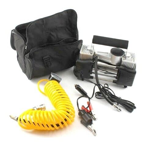 150Psi / 10Bar Compresseur d'Air 12V Double Cylindre Portable Tuyau Spiralé 5 mètres avec Manomètre Gonfleur Pneus Pour Voiture Vélo Moto