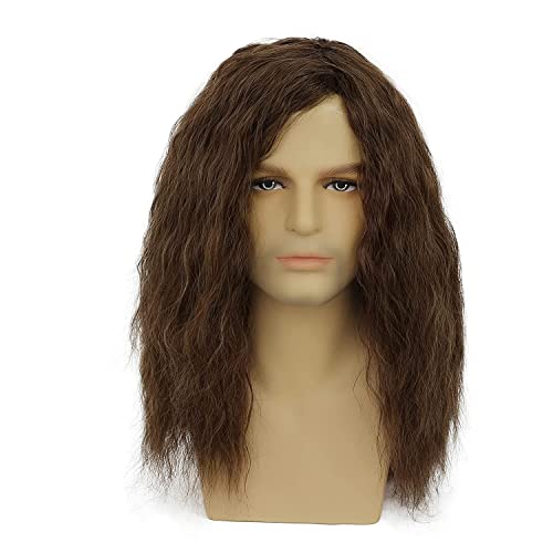 Beweig Perruque longue brune pour hommes perruques longues ondulées pour hommes partie centrale perruques de cheveux synthétiques résistants à la chaleur pour le Costume de fête quotidien Halloween Cover