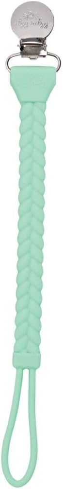 Itzy Ritzy Silicone Pacifier Clip; 100% Silicone Pacifier Strap with Clip Keeps Pacifiers, Teethers & Small Toys in Place; Features Cute Braid Detailing & Cord, Mint with Silver Clasp