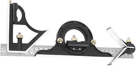 Baluue Régua quadrada em T de aço inoxidável com combinação deslizante ajustável, régua quadrada de medição de nível de transferidor multifunções para carpintaria