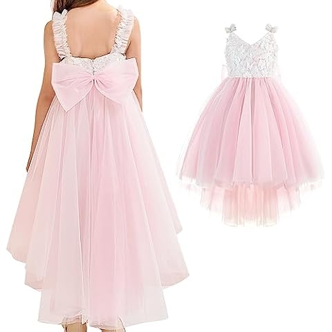 KOGWER Pink Dress for Girls Toddler Butterfly Sequin Summer Tutu Party Pageant Wedding Guest Dress Size 2 3 Cover