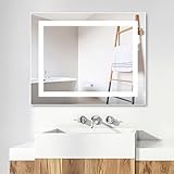 ✔ [Tamaño y función del espejo de baño] 100 x 60 cm, 6400 K, luz fría, diseño moderno y elegante enriquece tu baño con un reloj digital y temperatura