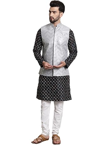 Image of SOJANYA (Since 1958 Men's Silk Blend Kurta and Pyjama with Nehru Jacket