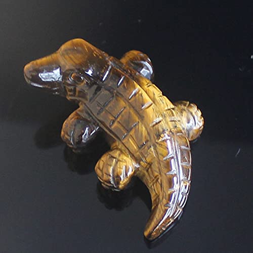 1.6 Hand Carved Gemstone Crystal Golden Tiger Eye Crocodilian Figurine Animal Carving