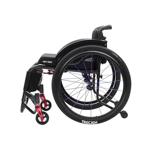 TRGCJGH Silla de ruedas para deportes, Ligera, aluminio, manual, Autopropulsable, para Adultos, Frenos manuales, Antivuelco(17.3' Seat Width,Black)