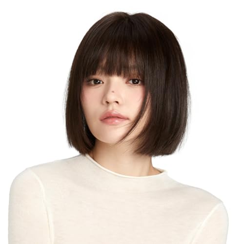 Rebecca Youth ウィッグ ボブ 人毛 医療用 女性用 フルウィッグ ショートストレート ダークブラウン 女装 黒髪 総手植え 空気感 小顔 通気 自然 人気 抗菌 分け目自由