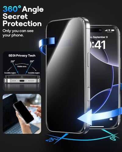 Image of DD SON Military Grade 360 Degree Privacy Tempered Glass for iPhone 17 Pro Max (6.9 inch) - Anti-Spy Screen Protector with Accessories Kit, Shatterproof & Scratch Resistant Screen Guard