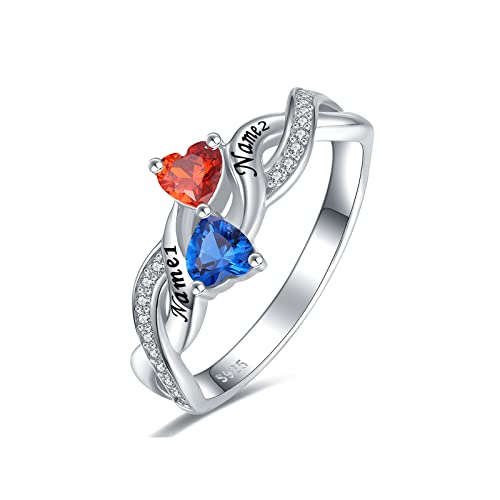 10K/14K/18K Gold 1/10 Cttw Natural Diamond Personalized Infinity Birthstone Rings for Women with 2 Birthstone Engraved 2 Names Promise Rings for Mom