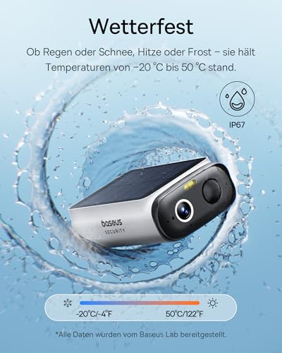Baseus Security S1 Lite Solocam Überwachungskamera Aussen Solar Akku WLAN, IP67 Wetterfest, Kamera Überwachung Kabellos Außen 2K 135°, Farbnachtvision, Keine Gebühren, Kompatibel mit Alexa & Google – Bild 4