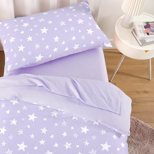 Image of Wake In Cloud - Toddler Bedding Set for Boys Girls, Cute Star Polka Dot, 4 Pieces Soft Crib Bed Set Including Comforter, Sheets and Pillowcase, Light Purple