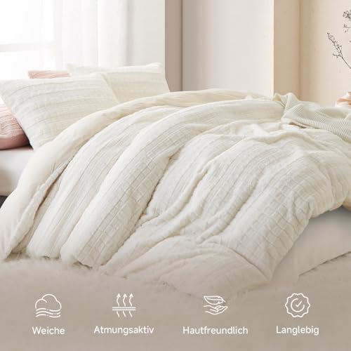 Lanqinglv Plüsch Bettwäsche 135x200 Kunstfell Weiß Flauschig Warme Flanell – Ansicht 4