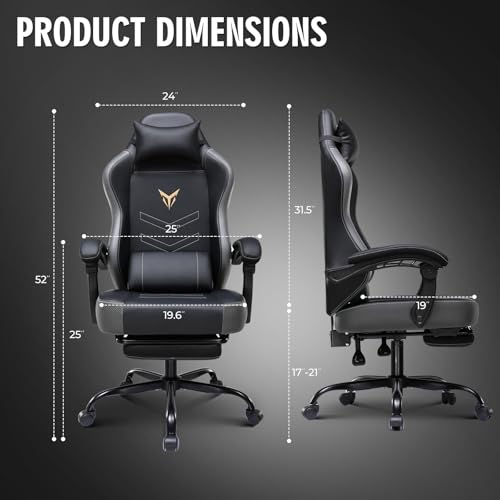 Image of GTPLAYER Gaming Chair for Adults, Big and Tall 300LBS Heavy Duty Office Chair, Ergonomic High Back Lumbar Support and Wide Comfy Cushion with Linkage Armrests, Grey