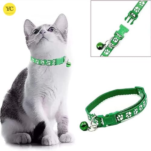 Image of YellowCult Dog /Cat Collar Leash Set with Adjustable Soft Nylon Paw Print Pet Collar for Cats, Puppies, Small Dogs, Fat Rabbits Walking Training, Bell & Quick Release Buckle Safety Lock -[Pink]