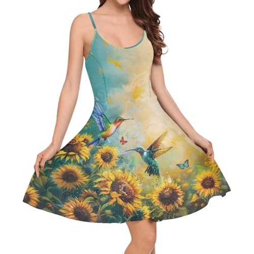 Image of Biyejit Women Casual Loose Dress Strap Long Summer Beach Swing Dress