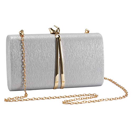 UBORSE Pochette Sac de Soirée Femme Elégante Clutches Petit Sac à Bandoulière avec Chaîne Détachable Portefeuille pour Ceremonie Mariage,Argent