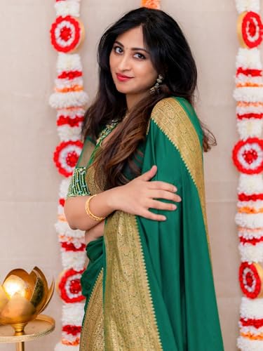 Image of Shasmi Women's Navy blue Banarasi Pure Kanjivaram Silk Saree Soft new ladies Design Wear Pattu Sarees 2026 Cotton Party Sari collections With Blouse Piece for Wedding sadi (KS-224)